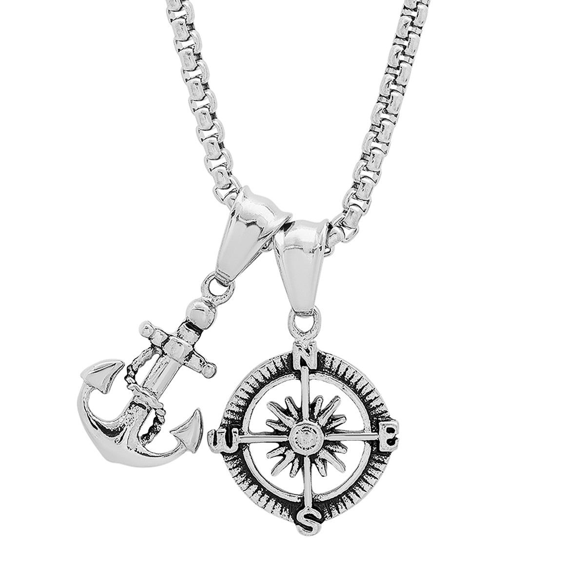 STEELTIME Go Your Own Way Anchor + Compass Pendant Necklace 916