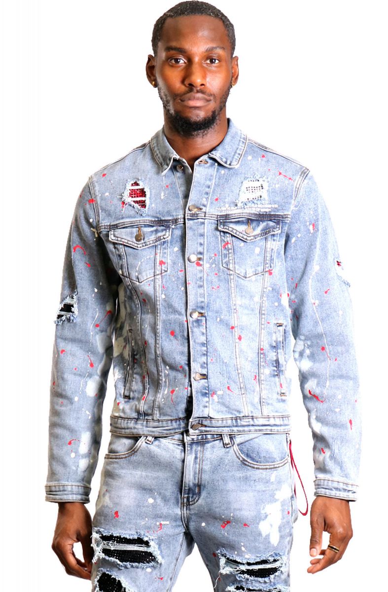 KLEEP Men's premium stretch denim jacket with heavy garment washes KJ