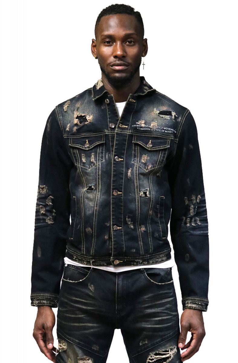 KLEEP Men's premium stretch denim jacket with heavy garment wash KJ