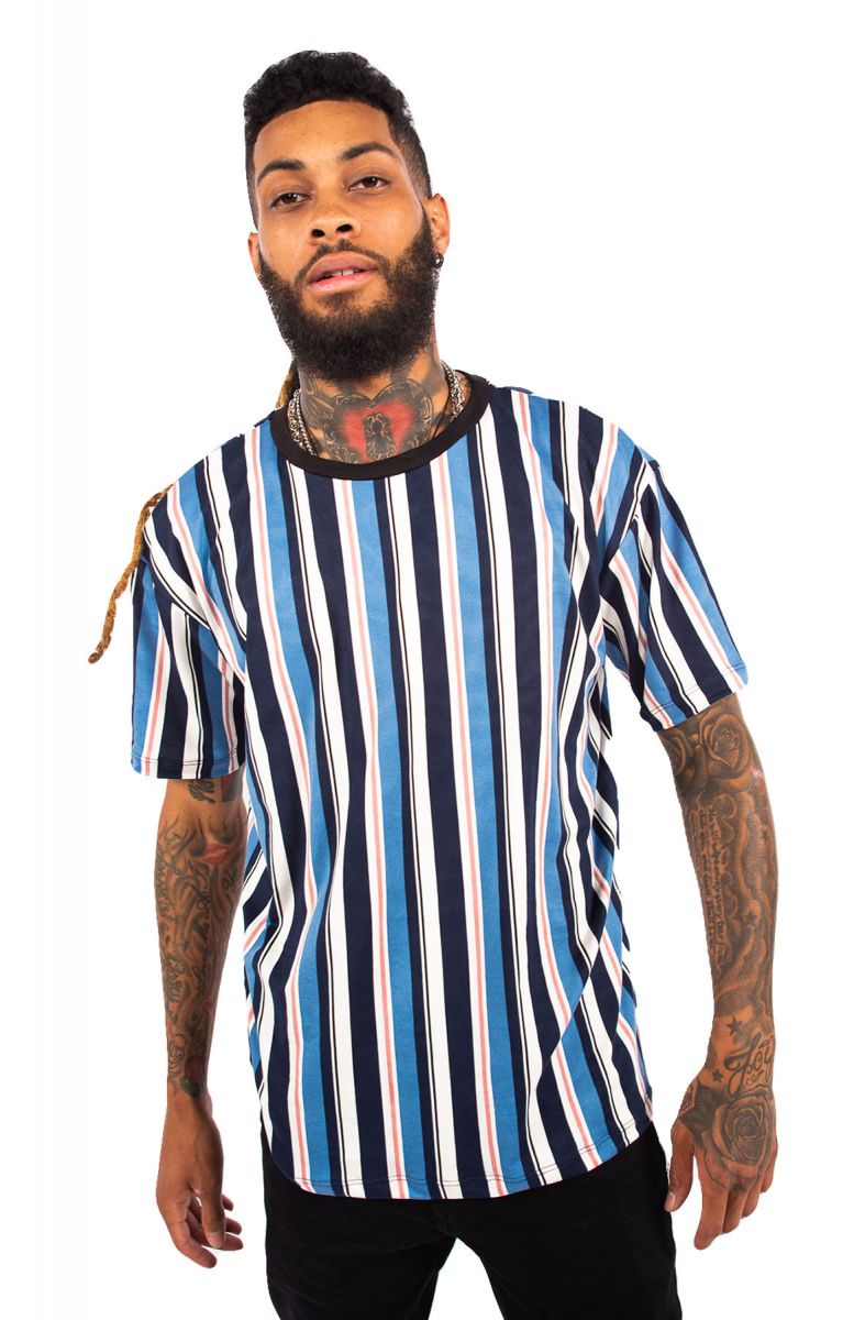 white and sky blue graphic tee