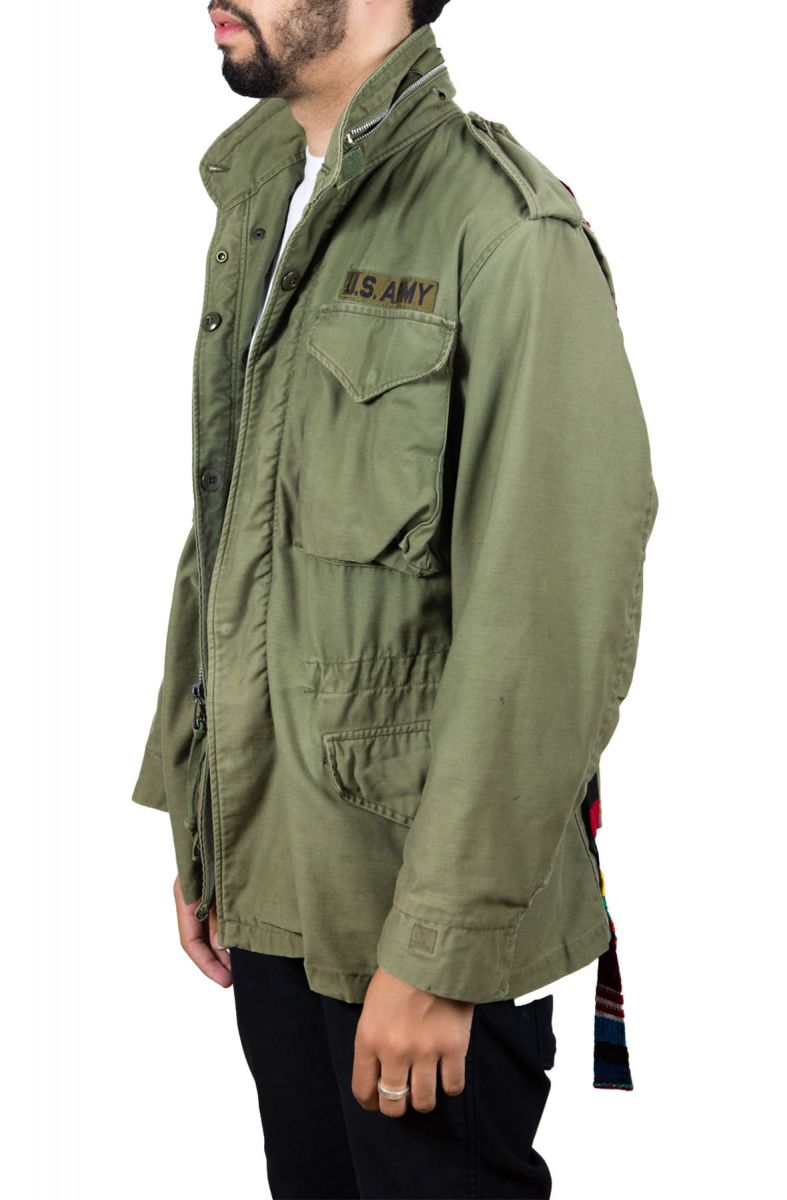 The Cross Colours M65 Military Jacket with Tribal Straps in Olive  M61487IL-OLV