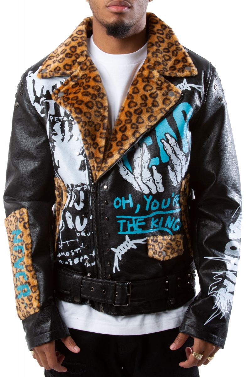 Biker Jacket Leopard Animal Print Leather 