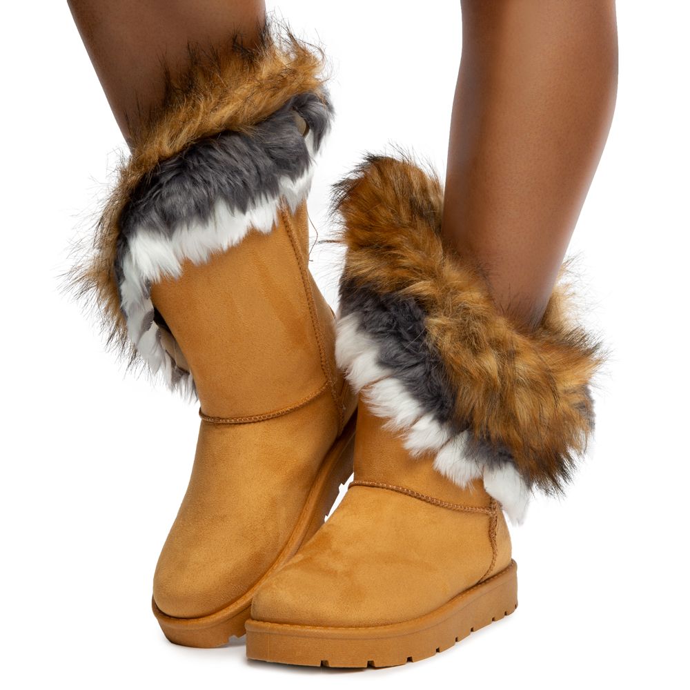 SOLE LA VIE Ada Faux Fur Booties ADA-SK-CAMEL - PLNDR