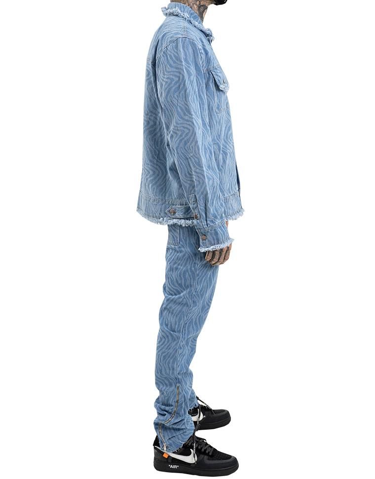 HIDEOUT Waves Pattern Denim Jacket HDTCLTHNG-5DFAB0-LIGHTDENIM - Karmaloop
