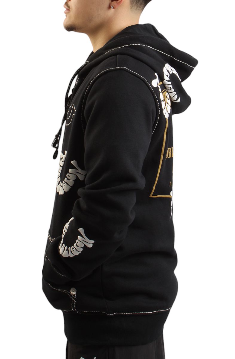 TRUE RELIGION Big T Warped Puff Print Logo Zip Hoodie 108794-1001