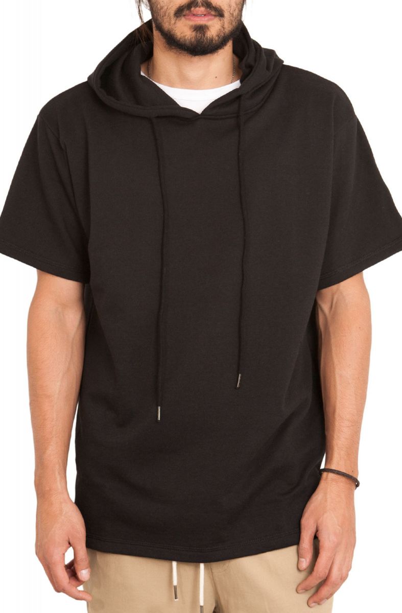 The Short Sleeve Split Hem Hoodie in Black