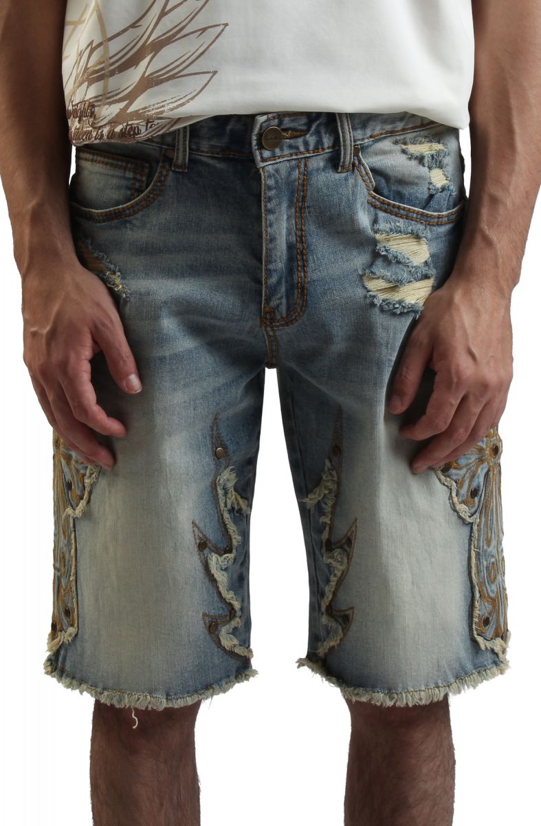【GLOWNY】25SS★(XS,S,M,L) THE WESTERN SHORTS SMOKE RISE Western Jean Shorts JS25224SK-LBLUE - Karmaloop