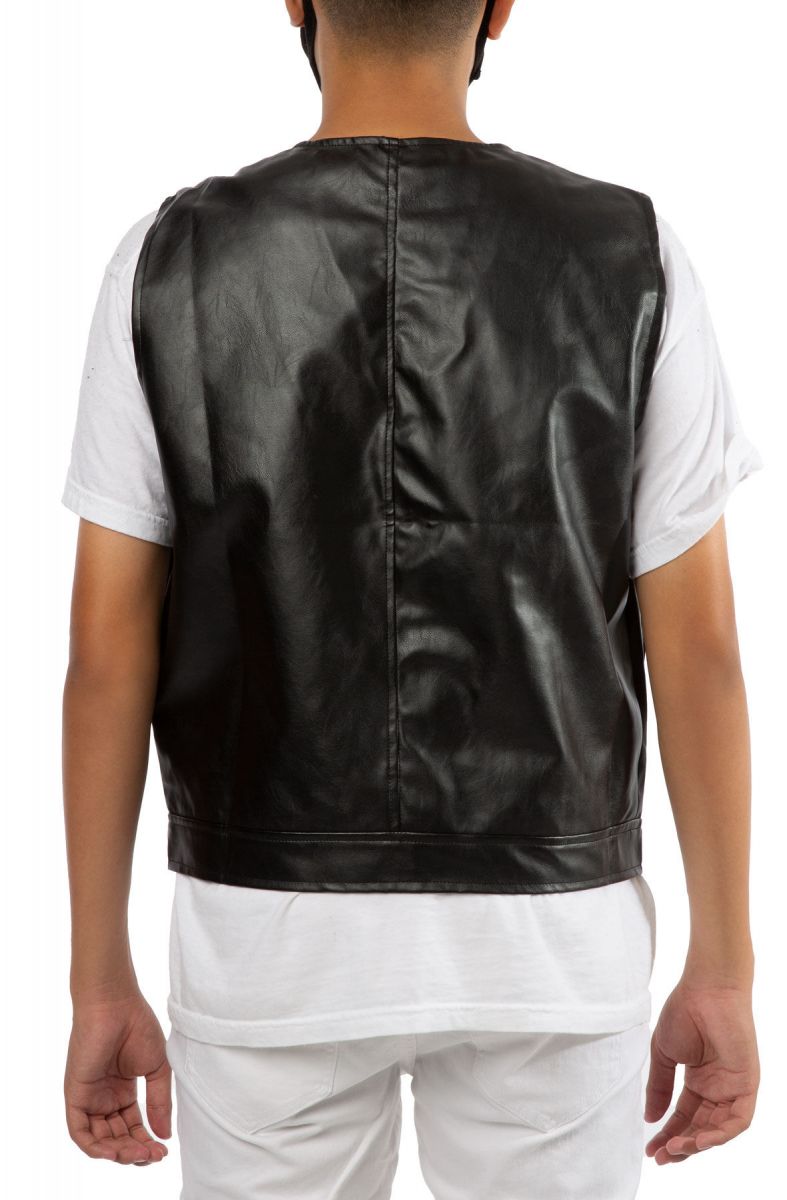 Multi Pocket Leather Vest - Black - Nokwal - Brands
