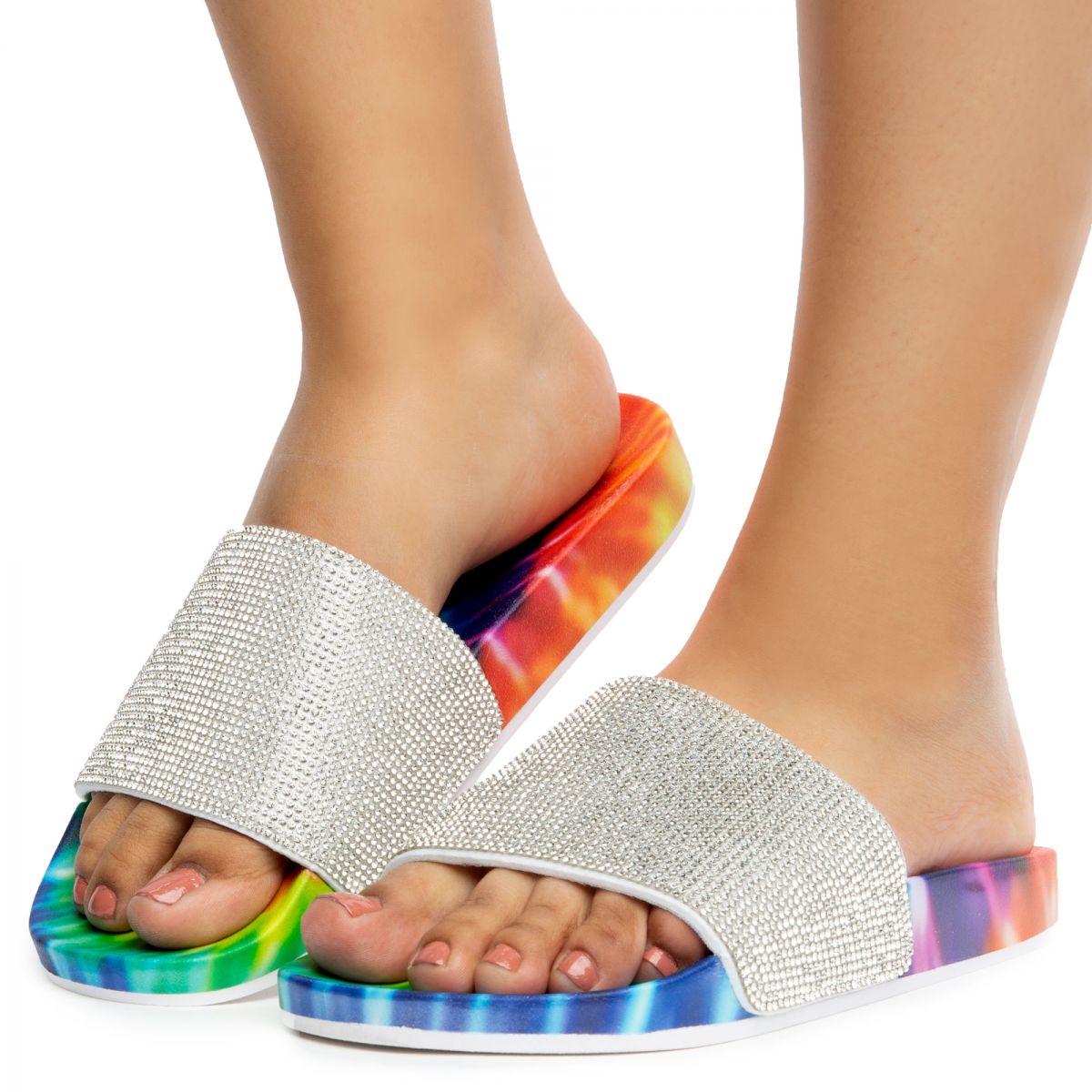 Tie dye 2025 slides with rhinestones