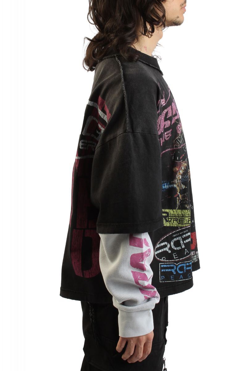 RARE PEACE Cypher Graphic Crop Long Sleeve T-shirt RK5068-BLK