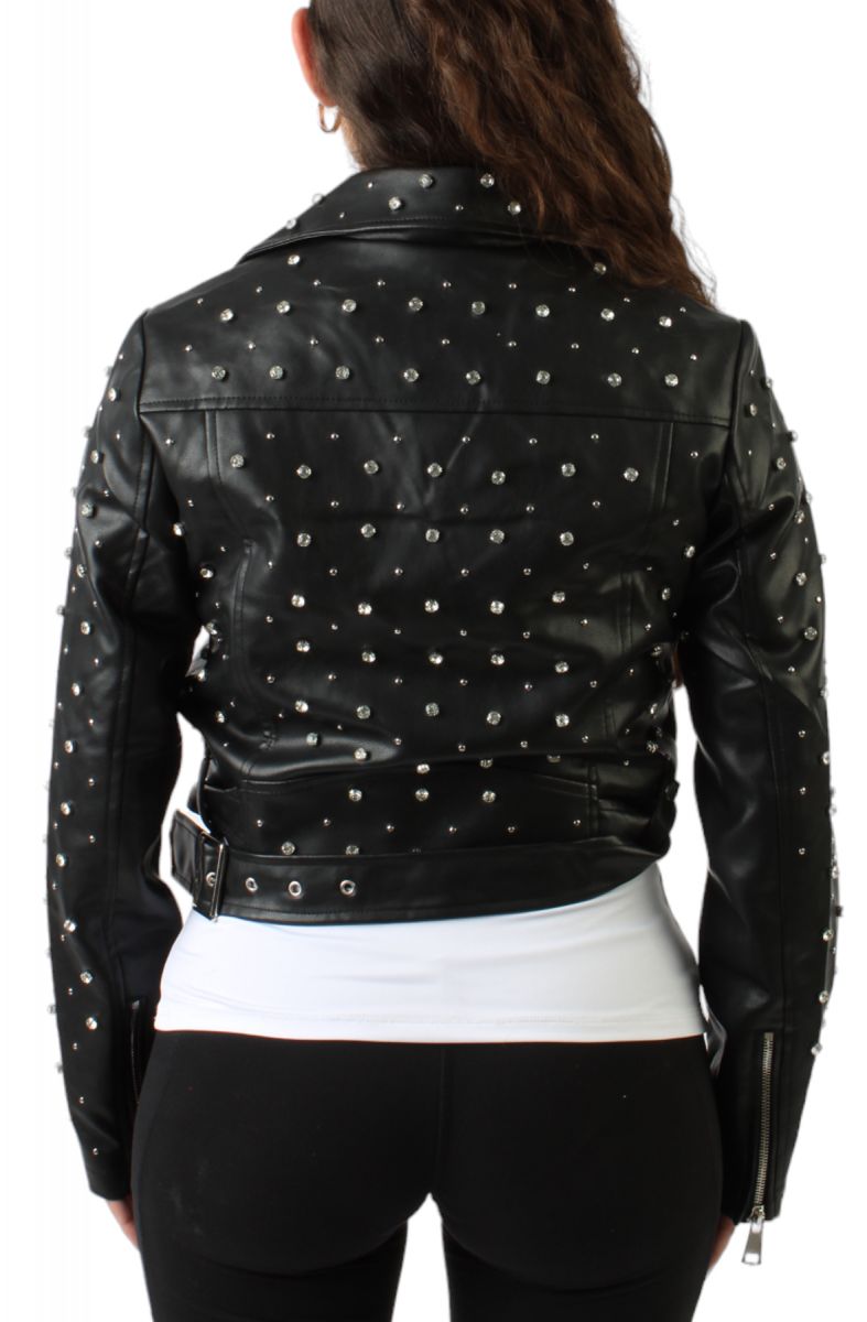 AZALEA WANG Leather Rhinestone Jacket WREN-BLK - Karmaloop