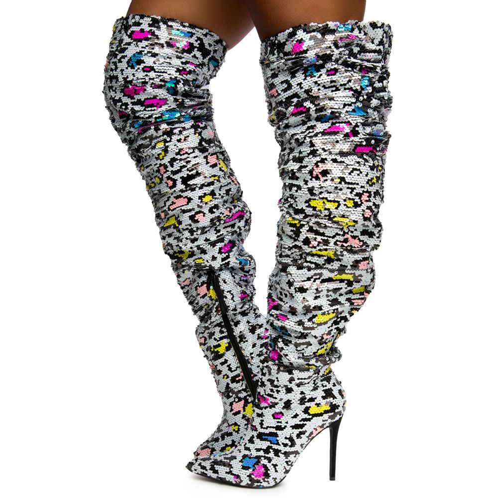 Sequin boots sale thigh high