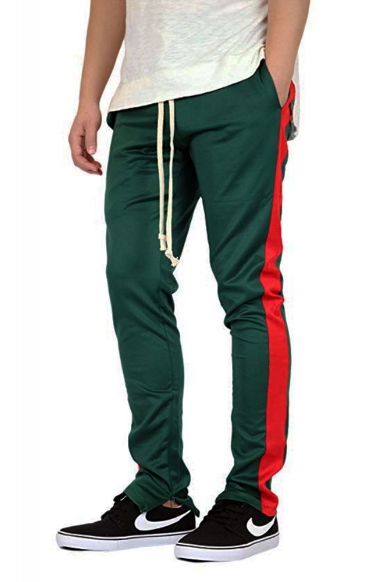 Signature Zipper Track Pants in Green and Red