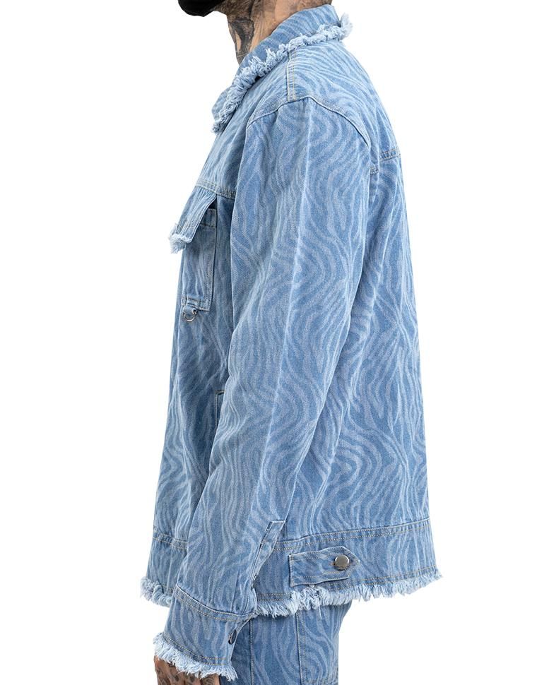 HIDEOUT Waves Pattern Denim Jacket HDTCLTHNG-5DFAB0-LIGHTDENIM - Karmaloop