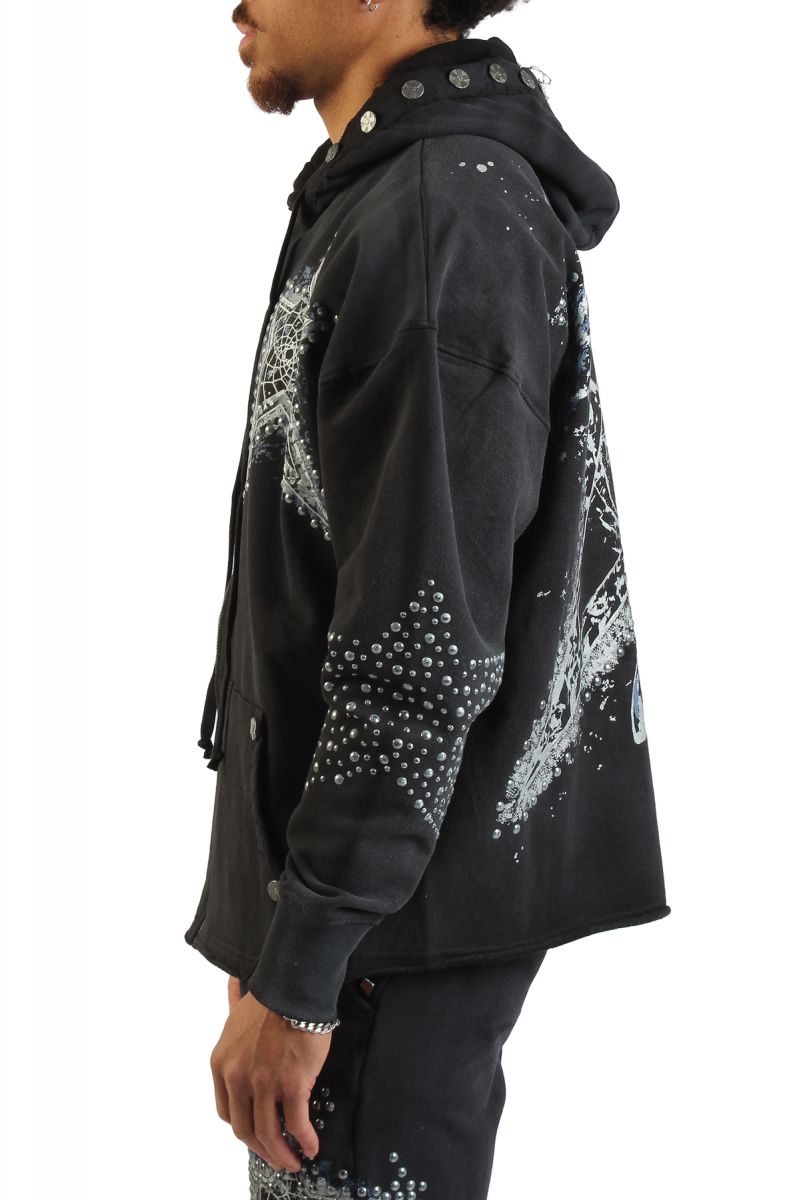HUDSON Dream State Star Studs Zip-Up Hoodie 607-BLK - Karmaloop
