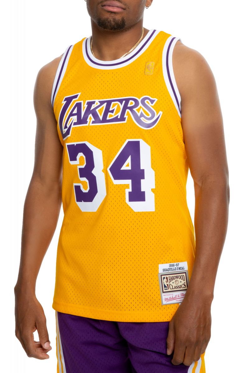 Retro 96 97 Los Angeles Lakers #34 Shaquille O'Neal Camiseta Jersey Baloncesto B 