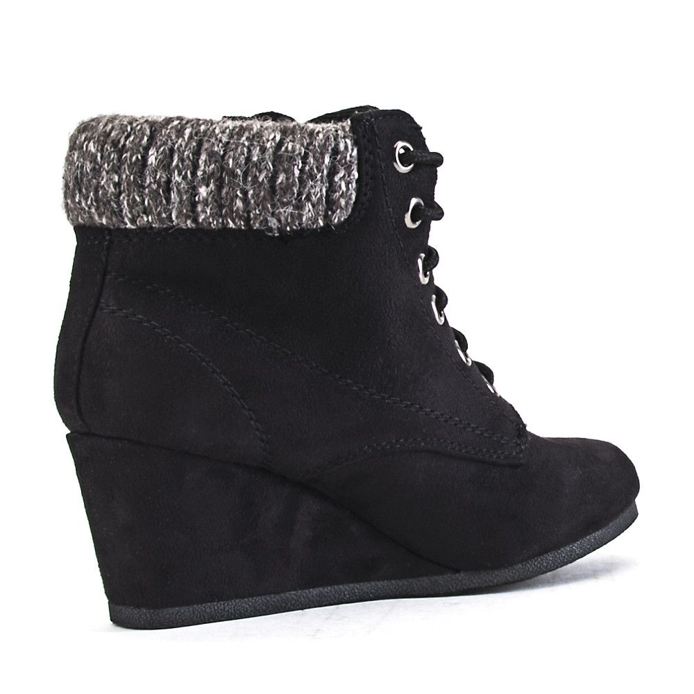 red ankle wedge boots