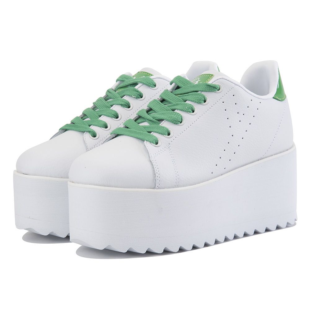 YRU Women's Lala White Green Platform Sneakers LALA WHITE GREEN - Karmaloop