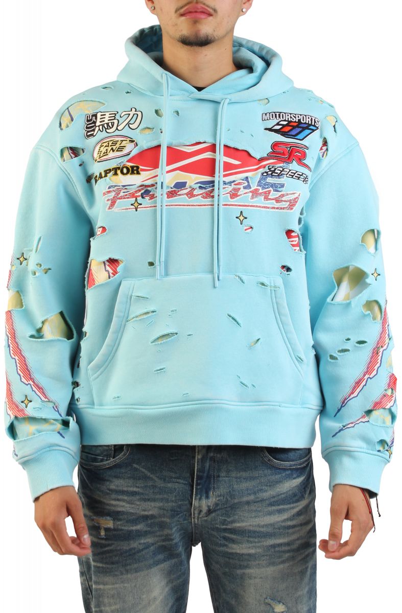 SMOKE RISE Racing Double Layer Hoodie FO26S428SK-SKY - Karmaloop