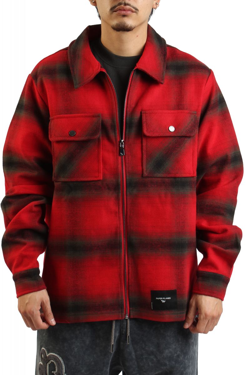 PAPER PLANES Shadow Plaid Zip Flannel Shirt 300466-RDPLD - Karmaloop