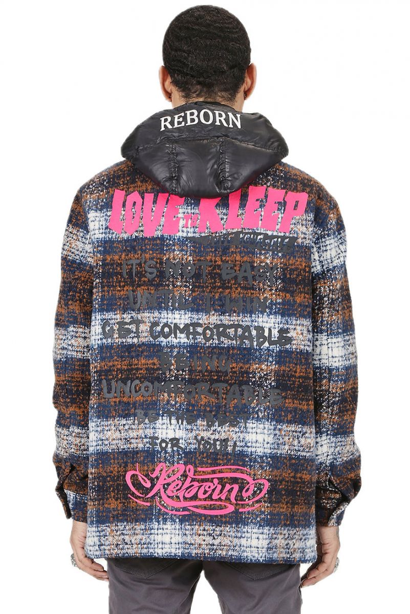 KLEEP REYNA Men's Oversize Heavy Flannel Outer Shirket with detachable ...