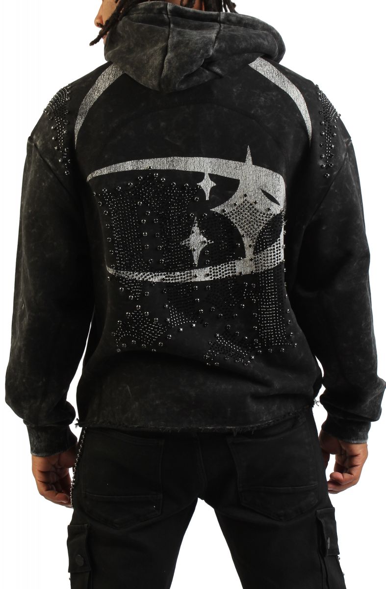 SMOKE RISE Rhinestone Zip Hoodie FO26S449SK-BLK - Karmaloop