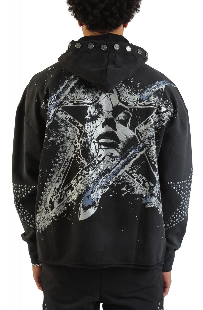 HUDSON Dream State Star Studs Zip-Up Hoodie 607-BLK - Karmaloop