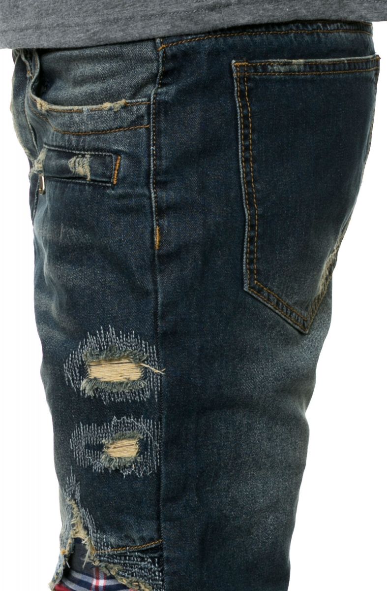 Embellish Jeans Ripped Flannel Biker Denim in Blue