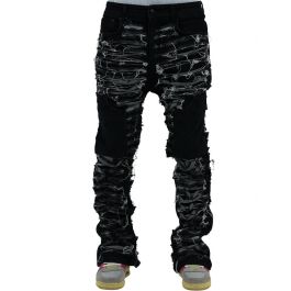 THE HIDEOUT CLOTHING Dawn Damaged Flared Stacked Jeans THC