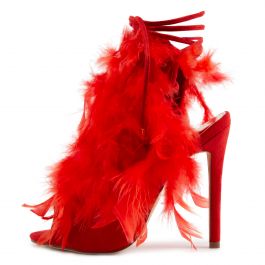 red heels with feathers