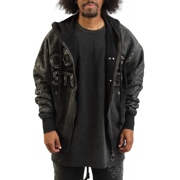 REBEL MINDS Cropped Full-zip Hoodie 952-311JBLK - Karmaloop