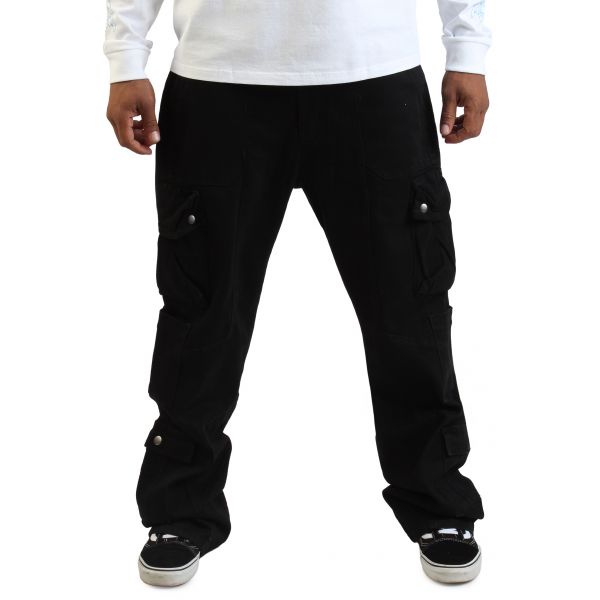 FIRST ROW Washed Multi Cargo Denim Y2K Pants FRD3122-BLK - Karmaloop