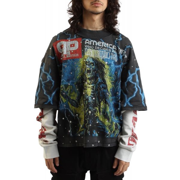 RARE PEACE Cypher Graphic Crop Long Sleeve T-shirt RK5068-BLK