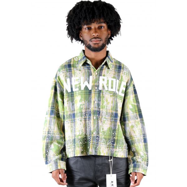 KLEEP ASHEN Heavy Flannel Crop Top Button Down Shirt KW-5320-ASHEN