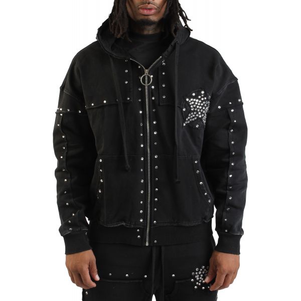 REBEL MINDS Cropped Fz Zip-Up Hoodie Mineral Washed 952-301ABLK