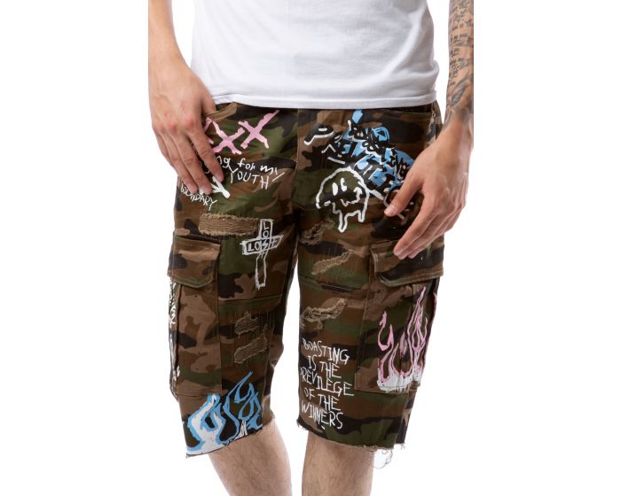 purple camo cargo shorts