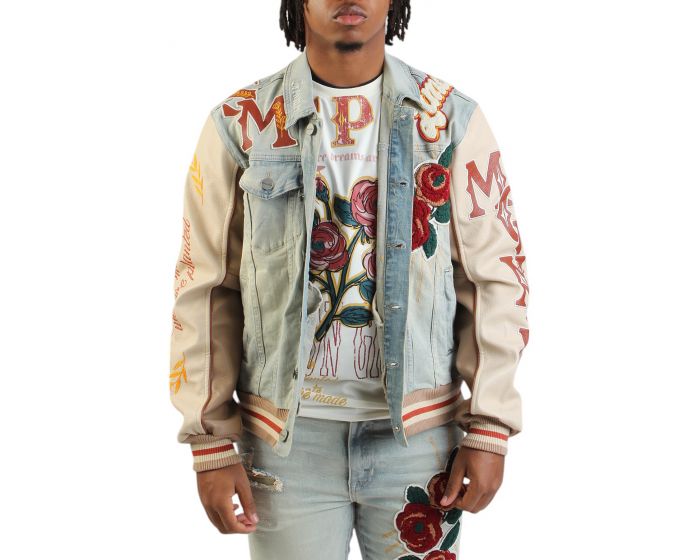 SMOKE RISE Inspire Denim Varsity Jacket JJ25145SK-SEV - Karmaloop