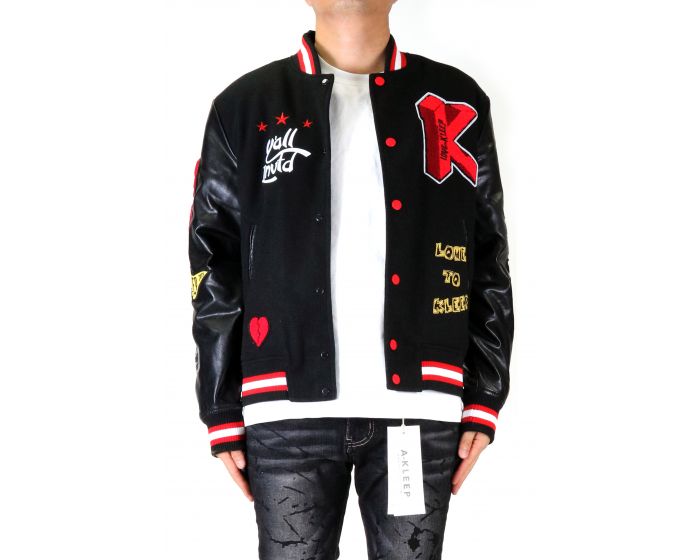 Klp Boxy KLEEP HALSTON Men's Melton Body with Faux Leather Sleeve Varsity Jacket ...