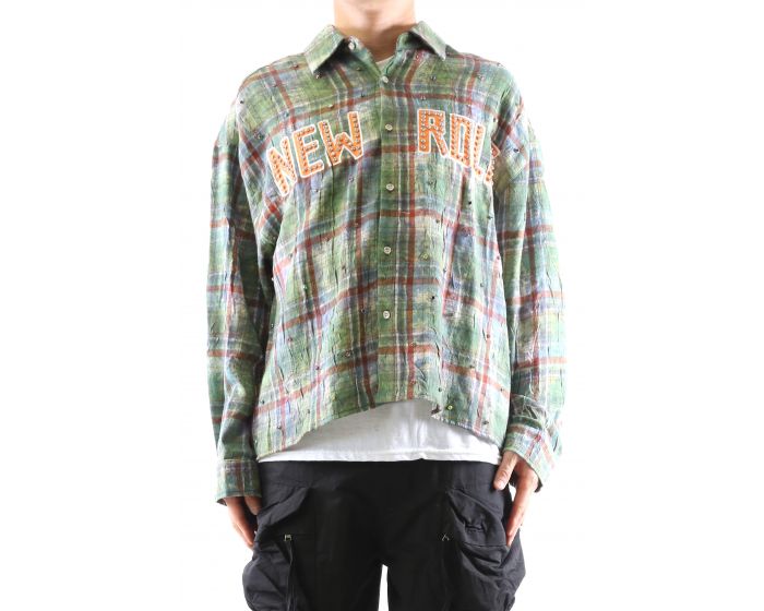 KLEEP WELD Long Sleeve Washed Flannel Crop Top Button Down Shirt