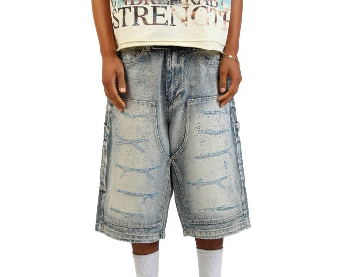FIRST ROW Rhinestone Denim Jort Shorts FRS3024-TINT - Karmaloop