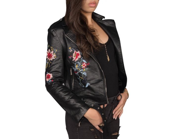 Seizeanddesist Wild Flower Embroidered Faux Leather Jacket J1065 Blkfloral Karmaloop 