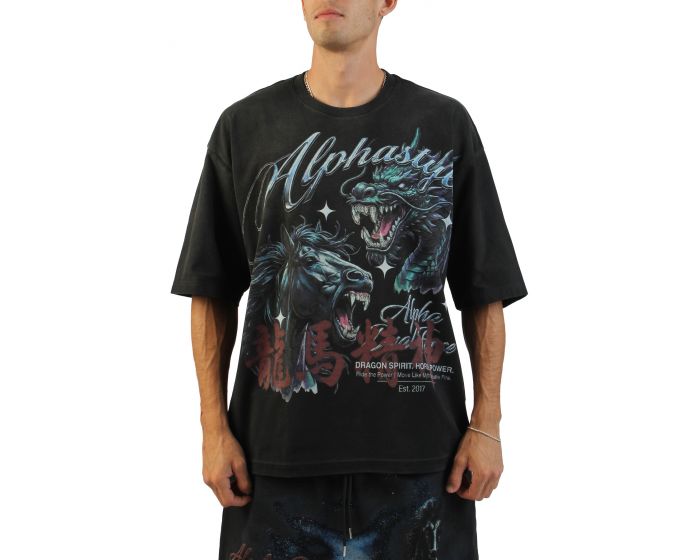 ALPHASTYLE Dragon Vs Horse T-Shirt MASU-4055BLK - Karmaloop