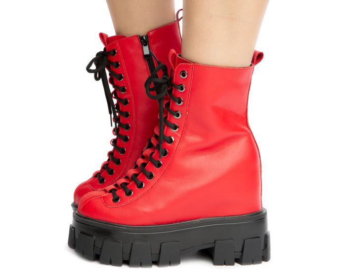 ANTHONY WANG Sour Diesel-Red Heel Combat Boots SOUR DIESEL-RED
