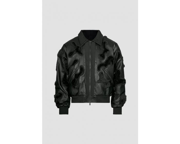 HIDEOUT Faux Fur Vegan Leather Camouflage Jacket THC-FU-XB-BLACK