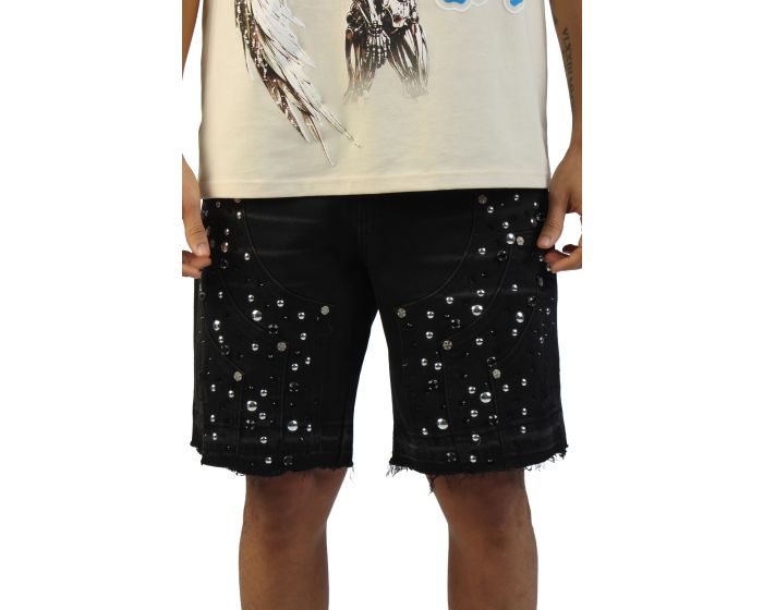 HUDSON Side Panel Studded Denim Shorts 644-BLK - Karmaloop