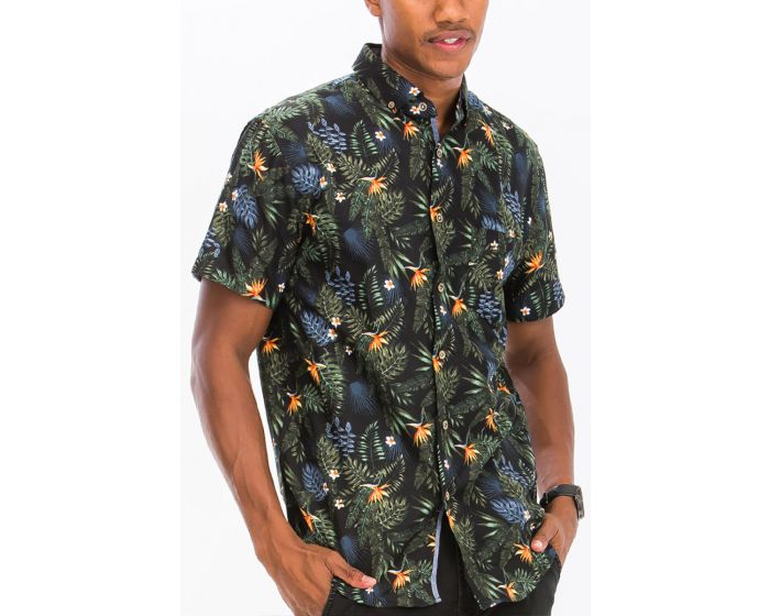 Weiv Mens Print Hawaiian Button Down Shirt