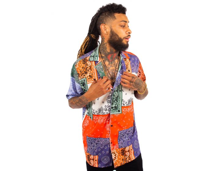 SEIZE&DESIST Bandana Patchwork Button Up 69835A360SIZECOLORONE