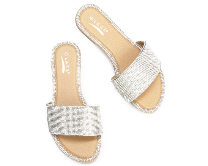 GLAZE Honey-62 Rhinestone Flat Sandal HONEY-62-SLV - PLNDR