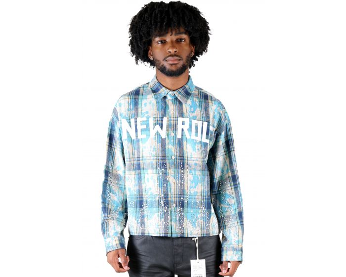 KLEEP ASHEN Heavy Flannel Crop Top Button Down Shirt KW-5320-ASHEN