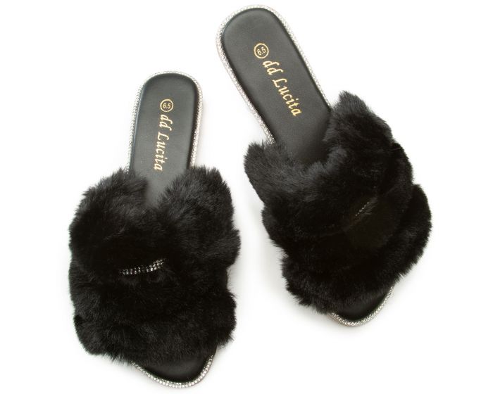 Sarah-010 Fur Rhinestone Slide SARAH-010-BLK - PLNDR